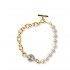 14K Solid Gold Natural White Diamond Pearl Bracelet