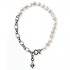 Sterling Silver and Black Silver White Sapphire Pearl Necklace