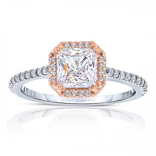 Rm1309ptt-14k Rose Gold Princess Cut Halo Diamond Semi Mount Engagement Ring