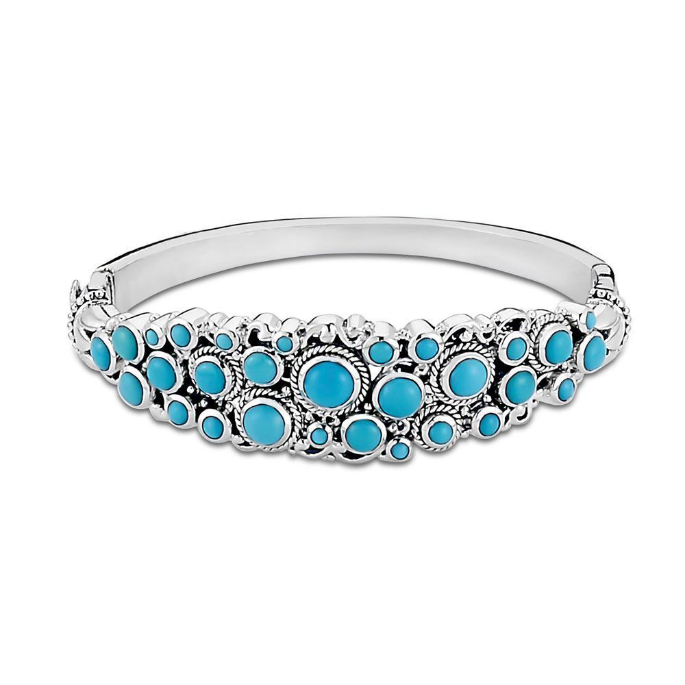 Sleeping Beauty Turquoise Sterling Silver Inlaid Bracelet by Troy Nata