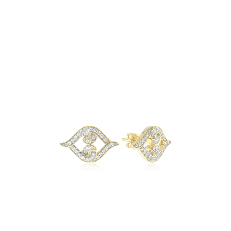 18K Solid Gold Natural White Diamond United Love Stud Earrings