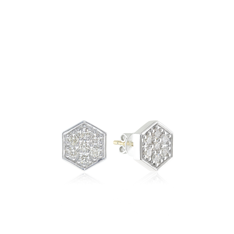 Sterling Silver Natural White Diamond Hexagon Earrings