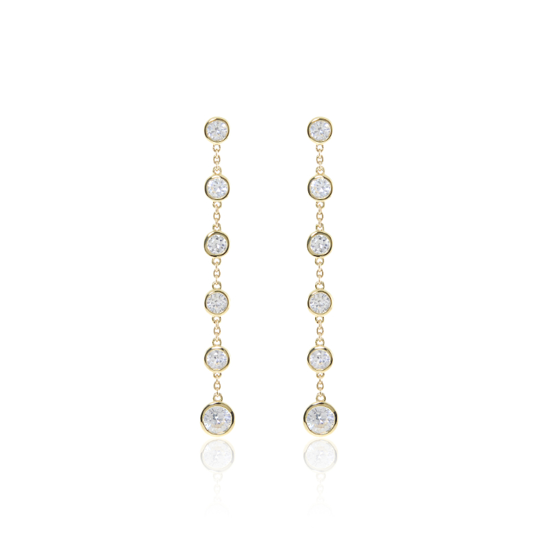 18K Solid Gold White Sapphire Long Swing Earrings