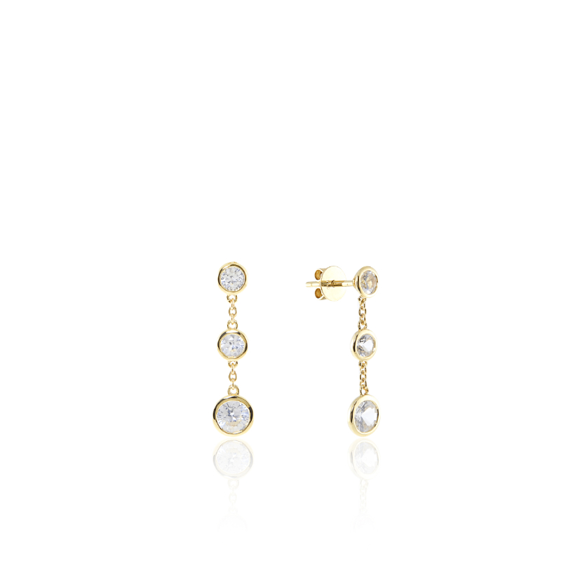 18K Solid Gold White Sapphire Short Swing Earrings