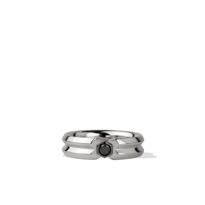 Sterling Silver Black Silver Natural White Diamond Band Ring