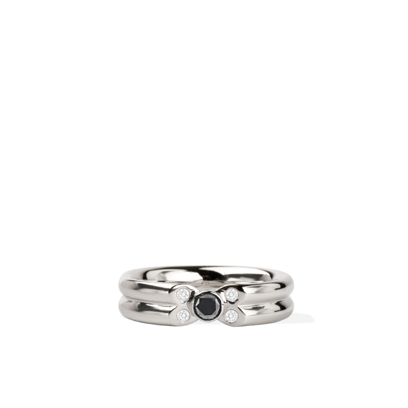 Sterling Silver Natural White Diamond Black Sapphire Five Stone Band Ring